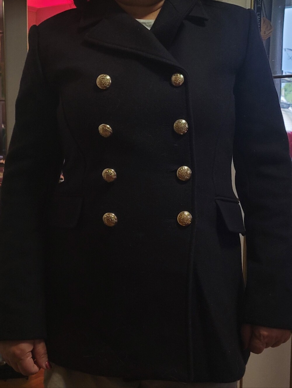 Italian Designer MantWomen's Black Double-Breasted Blazer Coat with Gold Buttons